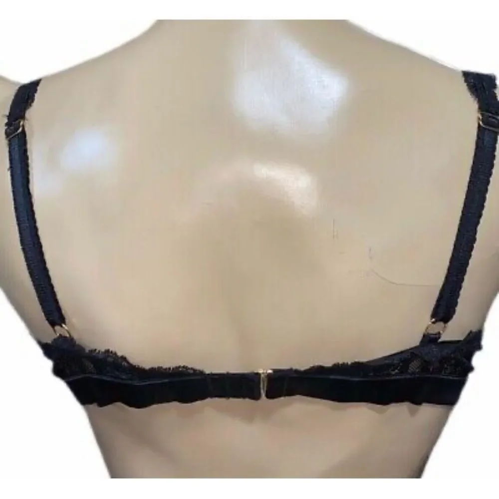 Victoria’s Secret LUXE Elongated Lace Unlined Wireless bralette bra Black XLarge